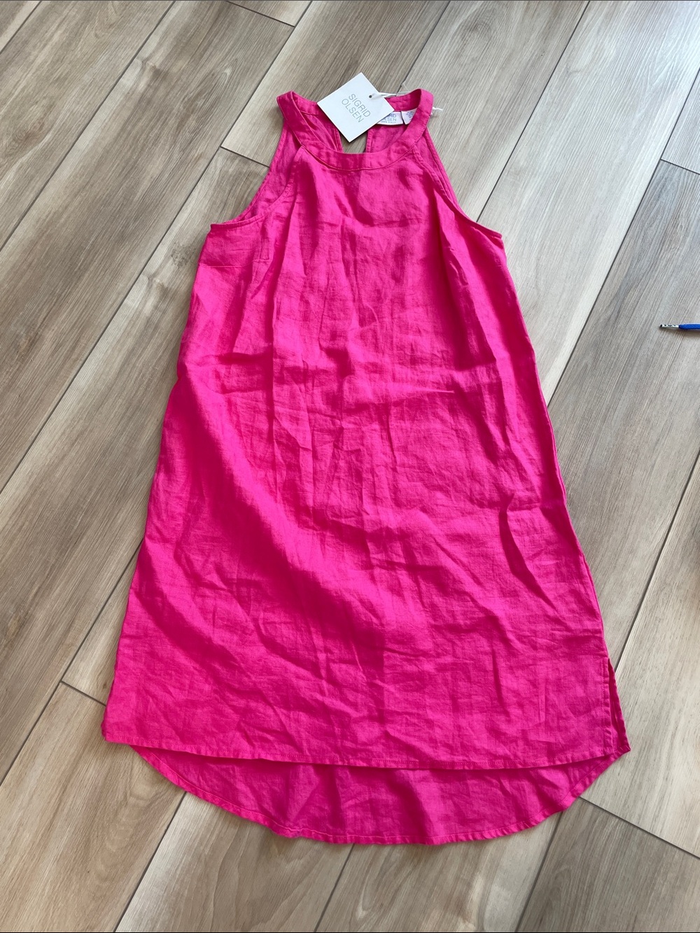 New Sigrid Olsen 100% linen Bright Pink Sleeveless Linen Shift Dress